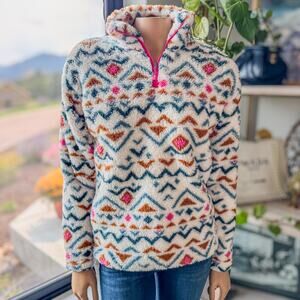 Eddie Bauer Vanilla Aztec Ultra Soft Southwest  1/4 Zip Fleece, Women's X-Small